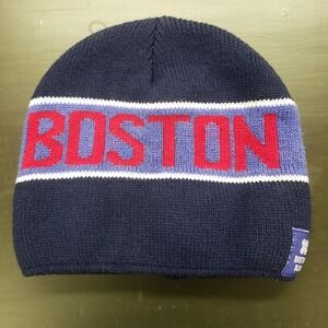 Boston Blue Knit Beanie Hat Cap Winter Warm Red White Blue